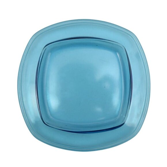 Vintage Blue Glass Condiment Bowl Set Matching Bowl Spoon Plate - Picture 5 of 9